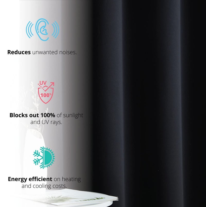 HLC.ME Dakota 100% Complete Blackout Lined Drapery with Double Layer Thermal Insulated Heat/Cold Blocking Window Curtain Grommet Panels for Bedroom & Living Room, 2 Panels (52 W x 72 L, Black) - Image 4
